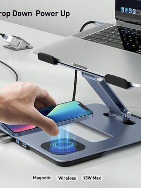 BENFEI Laptop Stand with USB C, 15W Magnetic Wireless Charger, USB 3. Macbook Pr